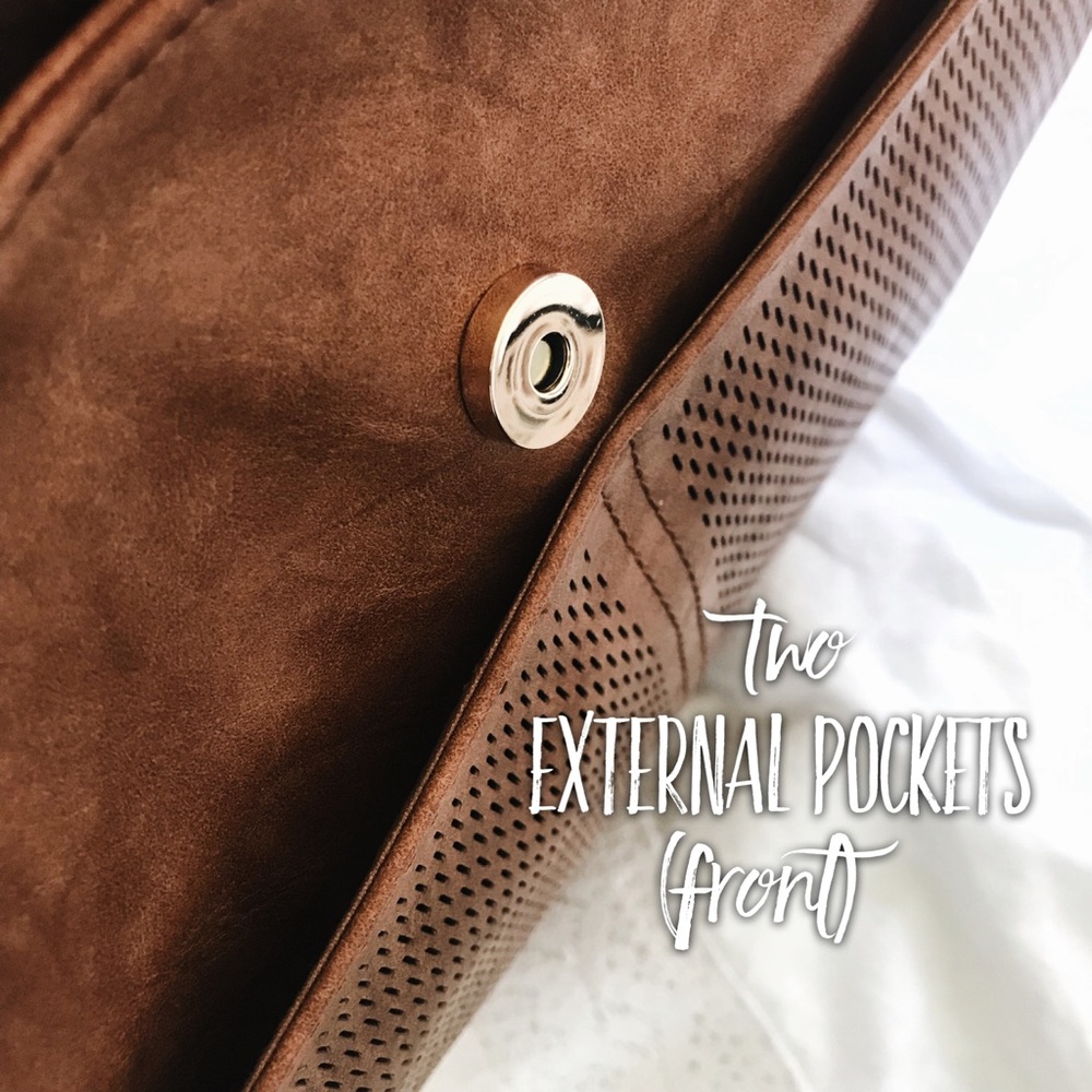 Laser Cut Brown Faux Leather Backpack - Picture 6 of 8